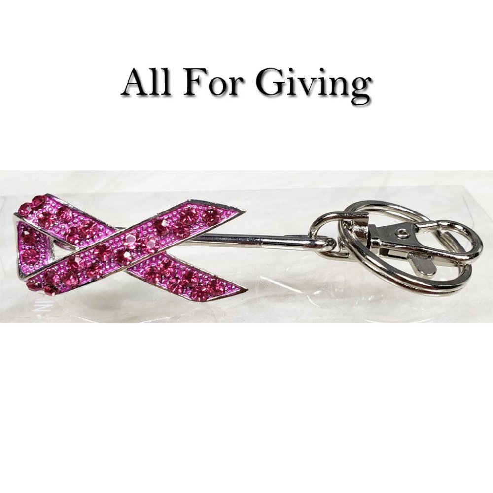 Breast Cancer Pink Ribbon Key Finder Key Chain Czech stones NWT